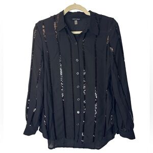 ⭐️ Cable & Gauge Black Sequin Button-Down Shirt- size small
